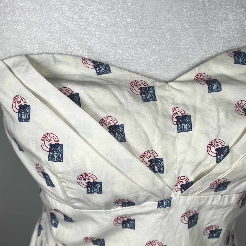 Anthropologie Girls From Savoy Ivory Paris Stamp Postage Size 4 Strapless Dress - Picture 7 of 13